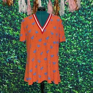 Red Top with Blue Birds